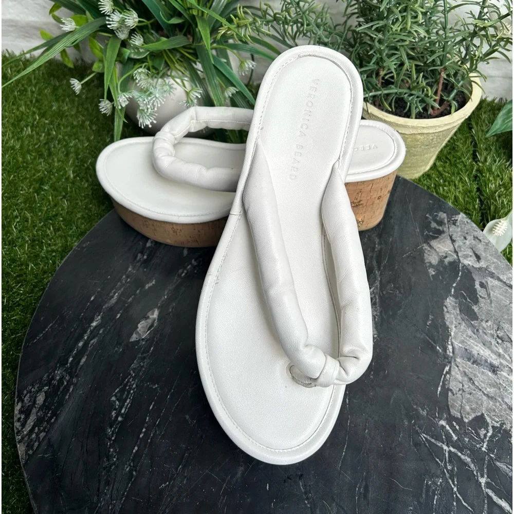 Veronica Beard Geno Cork Wedge Sandals white size 9.5 M
